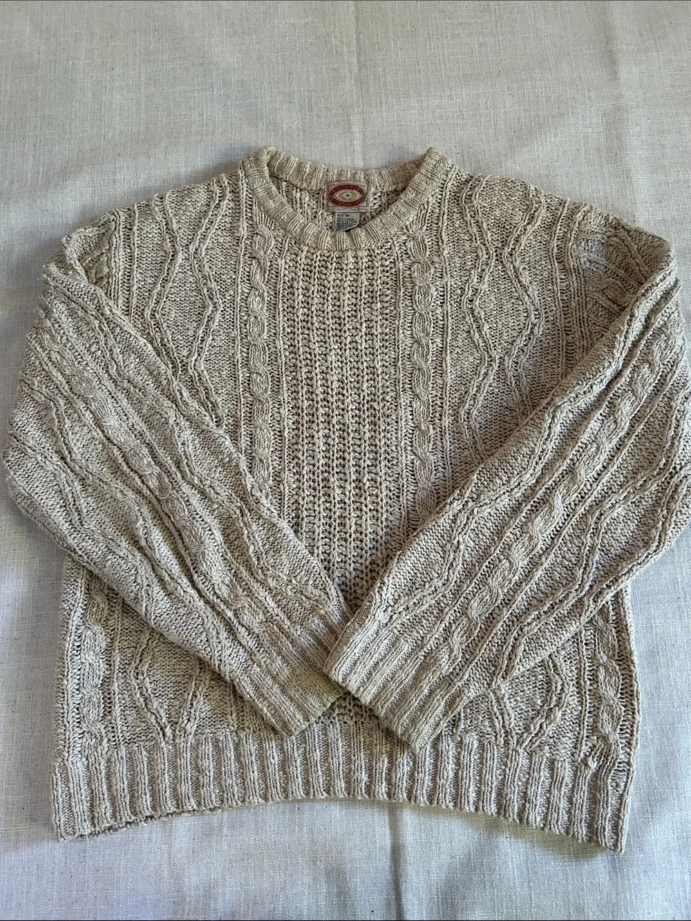 Vintage Banana Republic Sweater Linen/Cotton Cable Knit Medium Oatmeal Fisherman - Picture 13 of 13